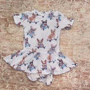 Posh Peanut White and Pink French Bulldog Dress